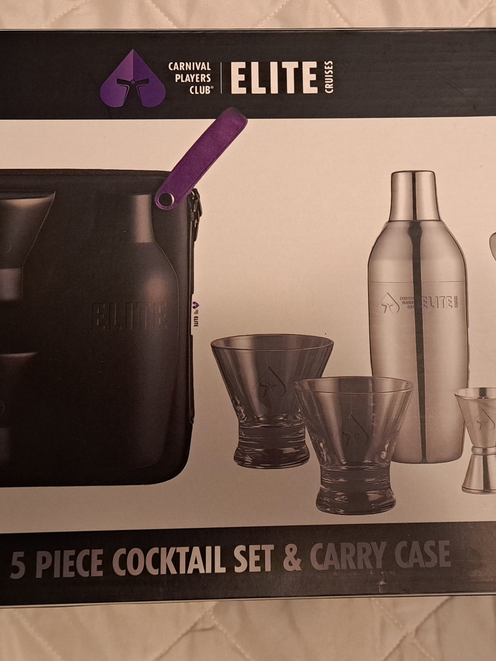 Carnival Cruise Purple 5-Piece Cocktail Set with Carry Case, New